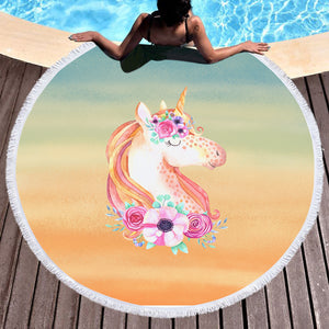 Pastel Floral Unicorn SWST3702 Round Beach Towel