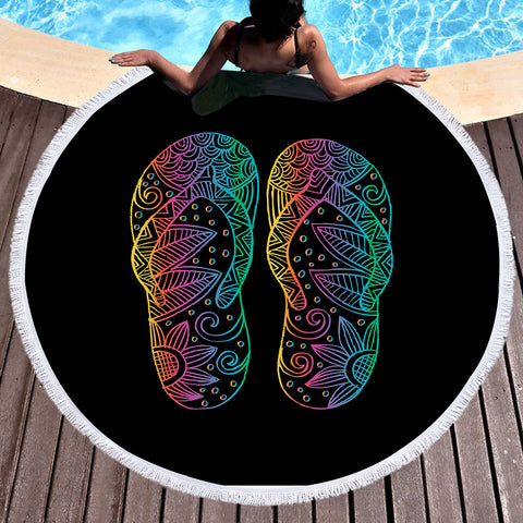 Image of Colorful Floral Shoes Print SWST3737 Round Beach Towel