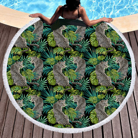 Image of Jagua Palm Leaves SWST3738 Round Beach Towel