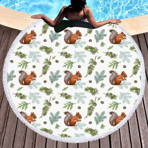 Squirrel and Chestnut Monogram SWST3739 Round Beach Towel