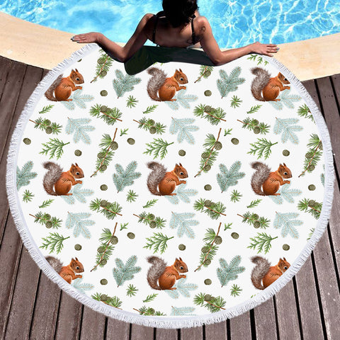 Image of Squirrel and Chestnut Monogram SWST3739 Round Beach Towel