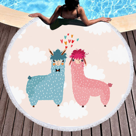 Image of Cute In-Love Alpaca SWST3740 Round Beach Towel