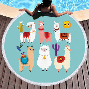 Cute Cartoon Alpacas SWST3741 Round Beach Towel