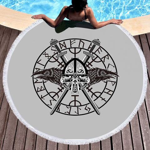 Image of Chicken Warrior Zodiac Logo SWST3746 Round Beach Towel