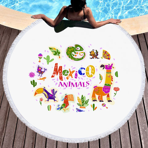 Image of Mexico Cartoon Animals SWST3747 Round Beach Towel