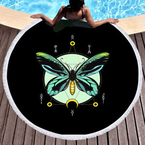 Neon Green and Blue Gradient Butterfly Illustration SWST3751 Round Beach Towel