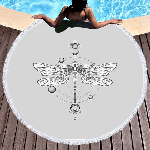 Image of Sun-Moon Butterfly Sketch Line SWST3752 Round Beach Towel