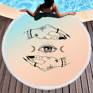 Eyes - Moon Hand Sign SWST3756 Round Beach Towel