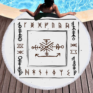 Ancient Greek Aztec Bandana SWST3759 Round Beach Towel