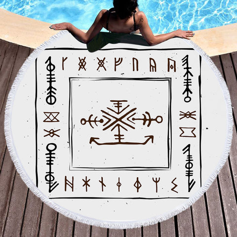 Image of Ancient Greek Aztec Bandana SWST3759 Round Beach Towel