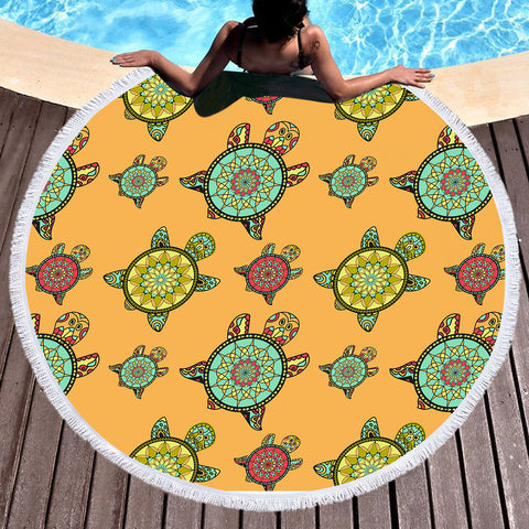 Image of Colorful Mandala Turtles Monogram SWST3764 Round Beach Towel