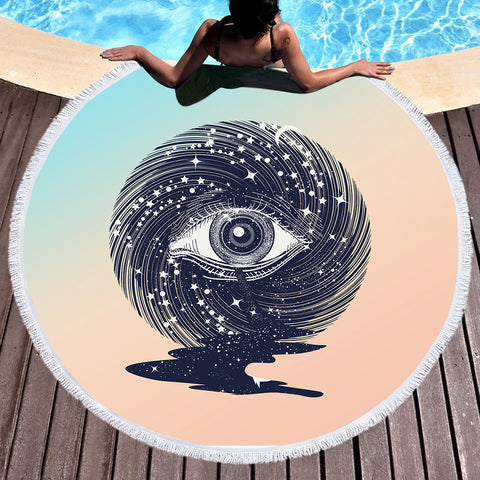 Image of Eyes Storm Night Universe SWST3766 Round Beach Towel