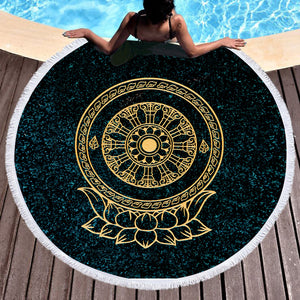 Gold Metal Lotus Mandala  SWST3797 Round Beach Towel
