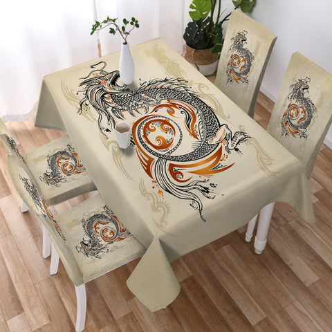 Image of Gold Asian Dragon Beige SWZB3798 Waterproof Tablecloth