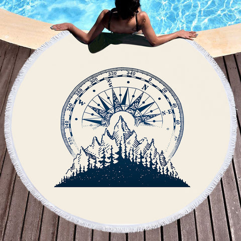 Image of Vintage Navy Compass Forest SWST3801 Round Beach Towel