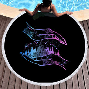 Gradient Blue & Purple Night Forest in Hands  SWST3805 Round Beach Towel