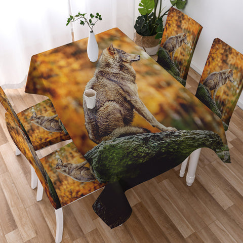 Image of Real Wolf in Forest SWZB3807 Waterproof Tablecloth