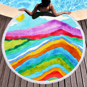 RGB Colorful Waves on Mountain SWST3808 Round Beach Towel