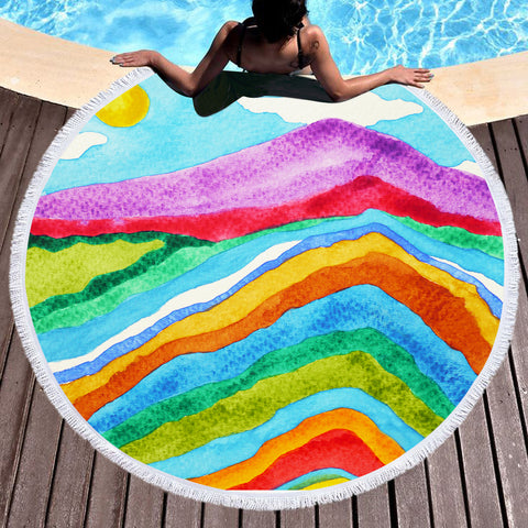 Image of RGB Colorful Waves on Mountain SWST3808 Round Beach Towel