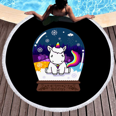 Image of Cute Unicorn in Snow Globe SWST3809 Round Beach Towel