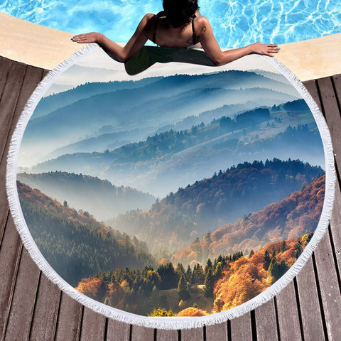 Image of Majestic Mountain Landscape SWST3813 Round Beach Towel