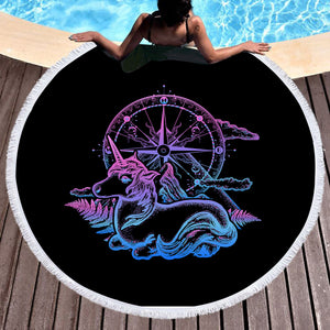 Gradient Unicorn & Compass Sketch SWST3814 Round Beach Towel