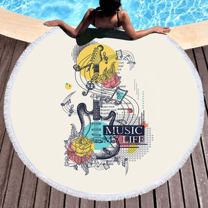 Music Life - Electric Guitar Sketch  SWST3817 Round Beach Towel