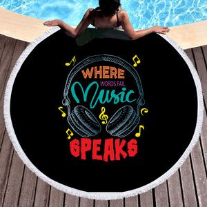 Where Music Speak - Headphone SWST3823 Round Beach Towel
