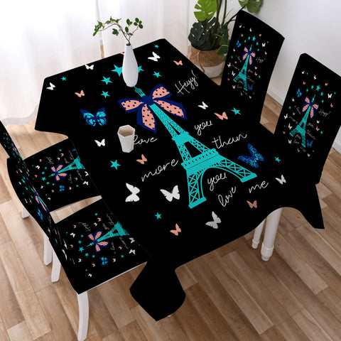 Image of I love You More - Cute Butterfly & Eiffel  SWZB3824 Waterproof Tablecloth