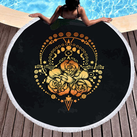 Image of Orange Rose Gold Zodiac SWST3826 Round Beach Towel