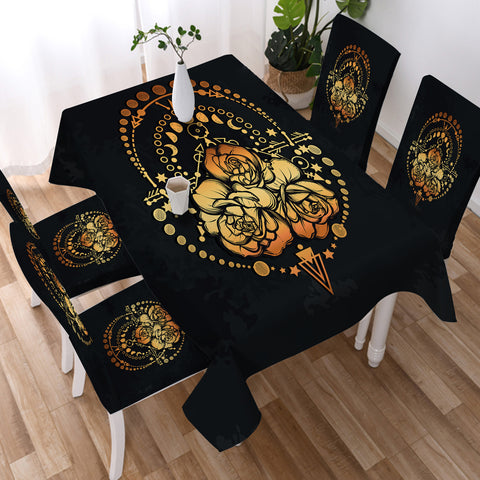 Image of Orange Rose Gold Zodiac  SWZB3826 Waterproof Tablecloth