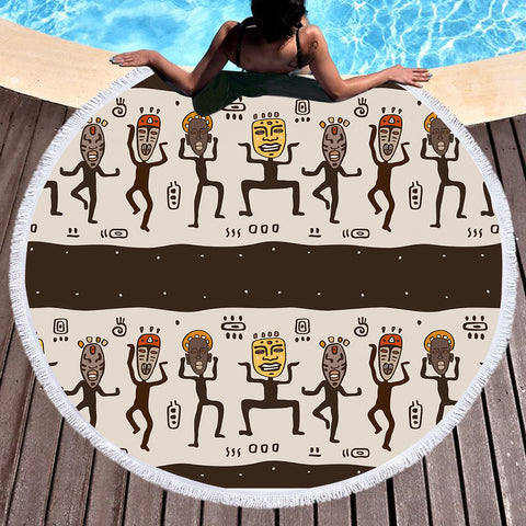 Image of Acient Human Dance SWST3857 Round Beach Towel