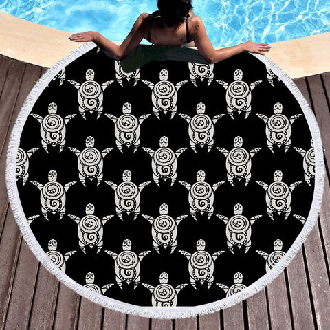 Image of Black & Grey Mandala Turtle Monogram SWST3861 Round Beach Towel