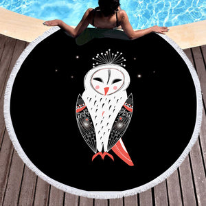 White Red Female Owl SWST3863 Round Beach Towel
