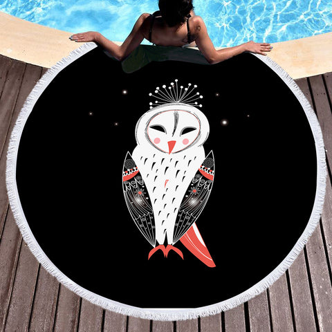 Image of White Red Female Owl SWST3863 Round Beach Towel