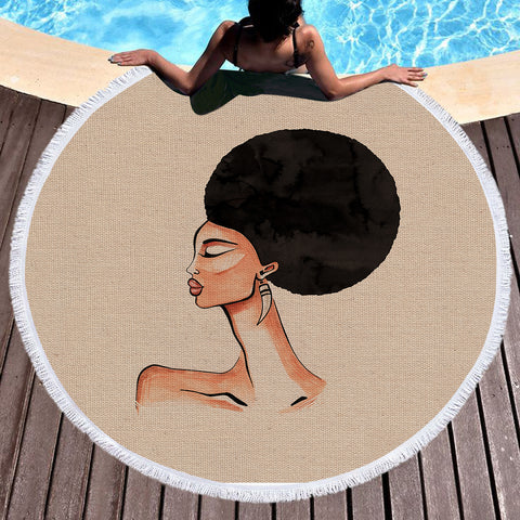 Image of Beautiful Afro Lady SWST3865 Round Beach Towel