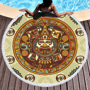 Vintage Acient Aztec Zodiac SWST3867 Round Beach Towel