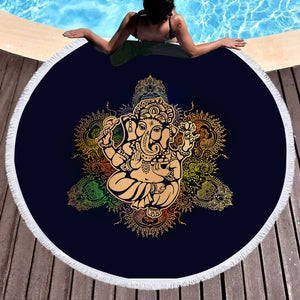 Colorful Chakra Elephant Buddha SWST3868 Round Beach Towel