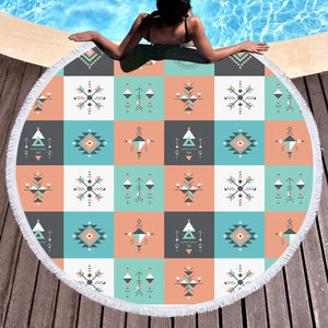 Colorful Pastel Aztec Checkerboard SWST3869 Round Beach Towel