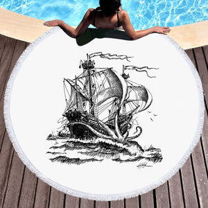 Pirate Ship On Ocean SWST3873 Round Beach Towel