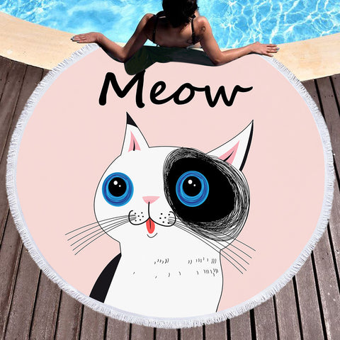 Image of Cute Cat Meow Pink Theme SWST3875 Round Beach Towel