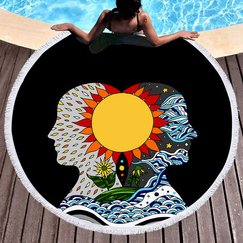 Image of Colorful Human Illustration Modern Art SWST3879 Round Beach Towel