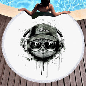 Swag Sunglass Music Headphone Cat SWST3880 Round Beach Towel