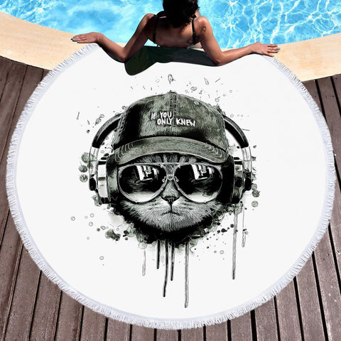 Image of Swag Sunglass Music Headphone Cat SWST3880 Round Beach Towel