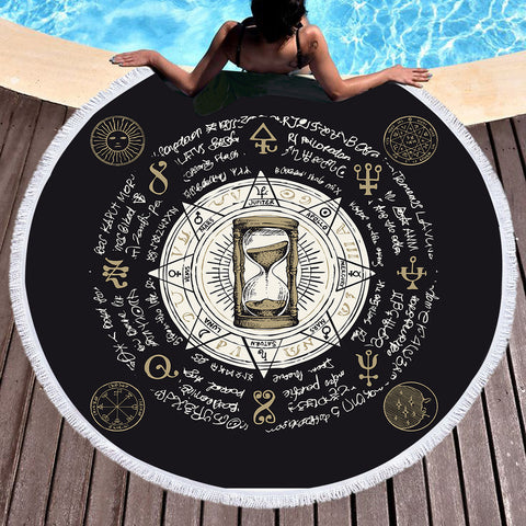 Image of Vintage Hourglass Zodiac SWST3885 Round Beach Towel
