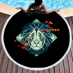 Lion Triangle Geometric Illustration SWST3917 Round Beach Towel
