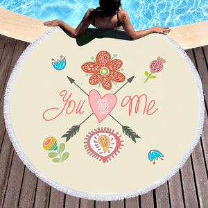 Cute Bohemian Arrow & Flowers Cartoon - You And Me SWST3918 Round Beach Towel