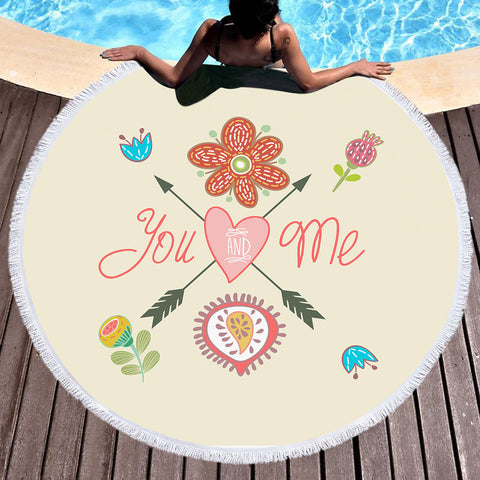 Image of Cute Bohemian Arrow & Flowers Cartoon - You And Me SWST3918 Round Beach Towel