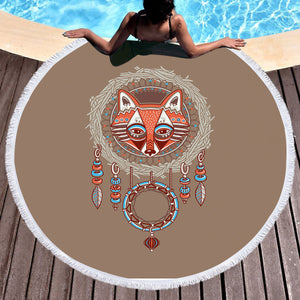 Orange Fox Vintage Color Dream Catcher SWST3919 Round Beach Towel
