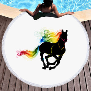 Rainbow Gradient Color Horse SWST3921 Round Beach Towel
